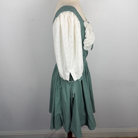 Vintage 1970s Handmade Squaredance Dress Polka Dot Green German Dirndl SMALL - Picture 4 of 16